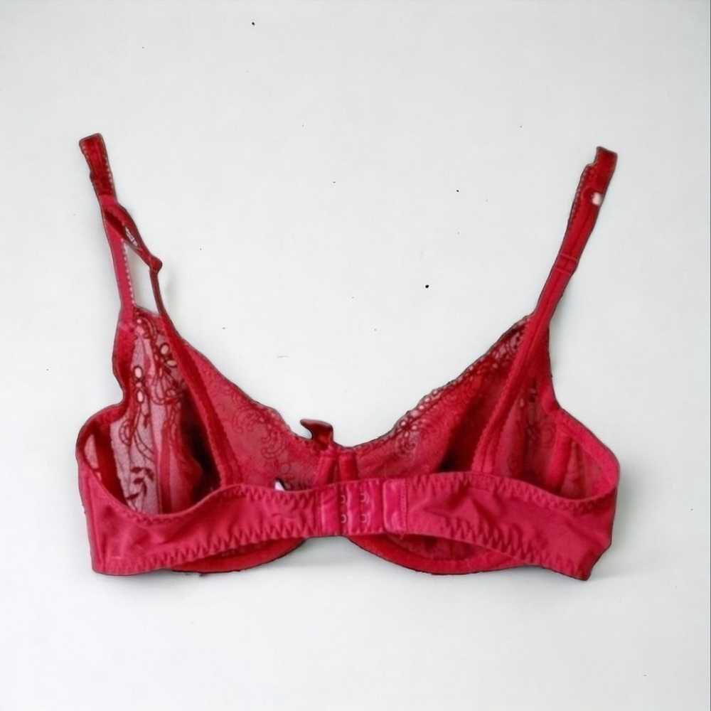 Fredericks of Hollywood Lace Underwire Bra Red Unlined women's sz 34C - Picture 2 of 6